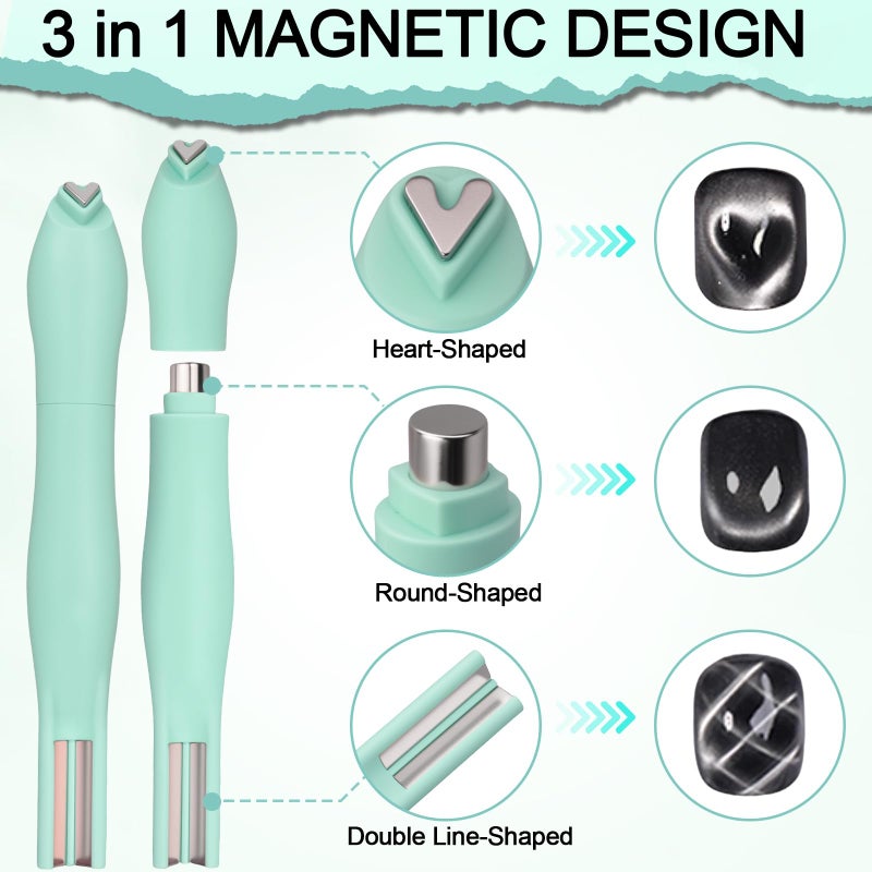 Plman Cat Eye Magnet Set, 3 in 1 Heart Magnet for Cat Eye Gel Polish, 6 in 1 Cat Eye Nail Magnet for Beginners and Pros, Multifunctional Nail Magnet Tool for Nail Art DIY at Home (Black) - Image 4