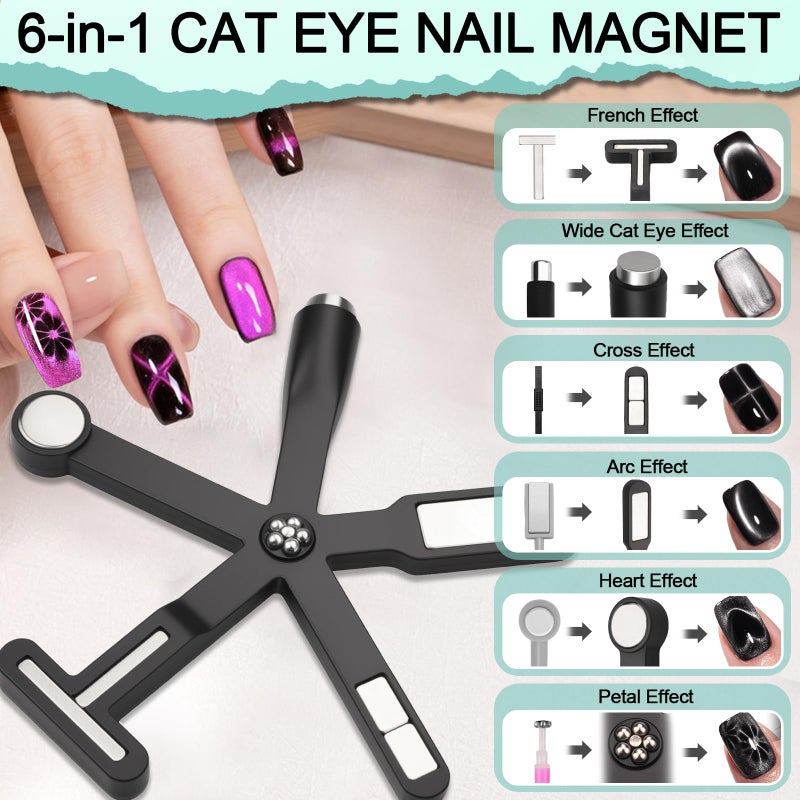 Plman Cat Eye Magnet Set, 3 in 1 Heart Magnet for Cat Eye Gel Polish, 6 in 1 Cat Eye Nail Magnet for Beginners and Pros, Multifunctional Nail Magnet Tool for Nail Art DIY at Home (Black) - Image 2