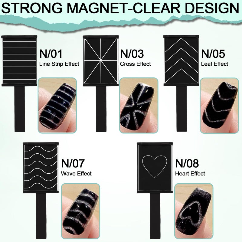 Plman Cat Eye Magnet Set, 3 in 1 Heart Magnet for Cat Eye Gel Polish, 6 in 1 Cat Eye Nail Magnet for Beginners and Pros, Multifunctional Nail Magnet Tool for Nail Art DIY at Home (Black) - Image 3