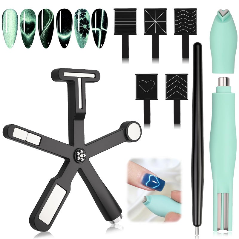 Plman Cat Eye Magnet Set, 3 in 1 Heart Magnet for Cat Eye Gel Polish, 6 in 1 Cat Eye Nail Magnet for Beginners and Pros, Multifunctional Nail Magnet Tool for Nail Art DIY at Home (Black) - Image 1