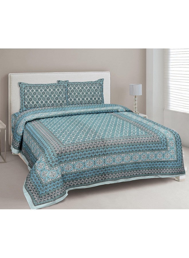 EasyGoods® ملاءة سرير قطن 240 TC للسرير المزدوج - أخضر بحري | ملاءة سرير بحجم كينغ قطن Ethnic60 | ملاءة سرير بحجم كينغ | ملاءة سرير مزدوجة مع 2 غطاء وسادة 90x108 بوصة | ملاءات سرير مصنوعة يدويًا - Image 2