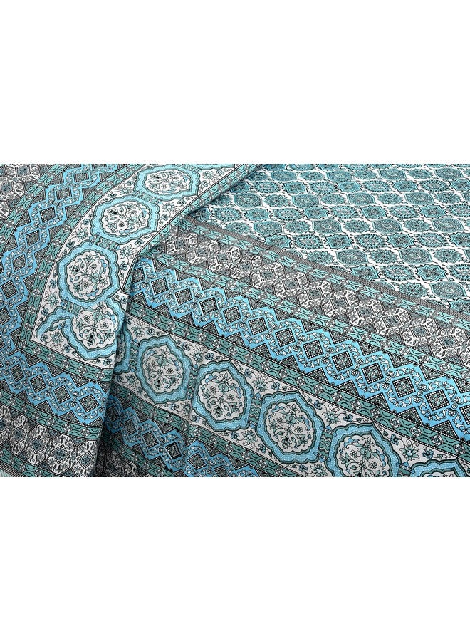 EasyGoods® ملاءة سرير قطن 240 TC للسرير المزدوج - أخضر بحري | ملاءة سرير بحجم كينغ قطن Ethnic60 | ملاءة سرير بحجم كينغ | ملاءة سرير مزدوجة مع 2 غطاء وسادة 90x108 بوصة | ملاءات سرير مصنوعة يدويًا - Image 5