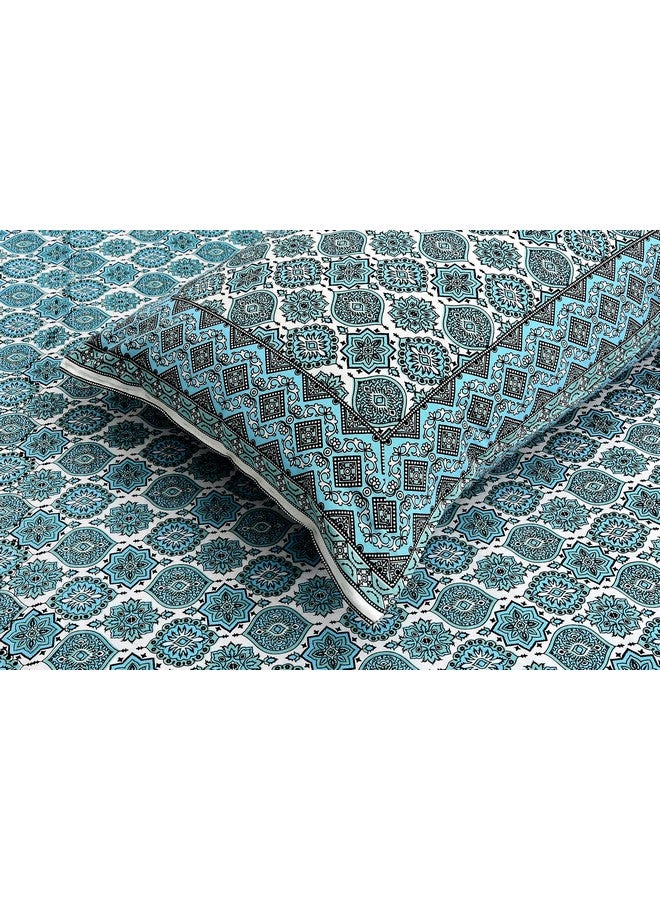 EasyGoods® ملاءة سرير قطن 240 TC للسرير المزدوج - أخضر بحري | ملاءة سرير بحجم كينغ قطن Ethnic60 | ملاءة سرير بحجم كينغ | ملاءة سرير مزدوجة مع 2 غطاء وسادة 90x108 بوصة | ملاءات سرير مصنوعة يدويًا - Image 1