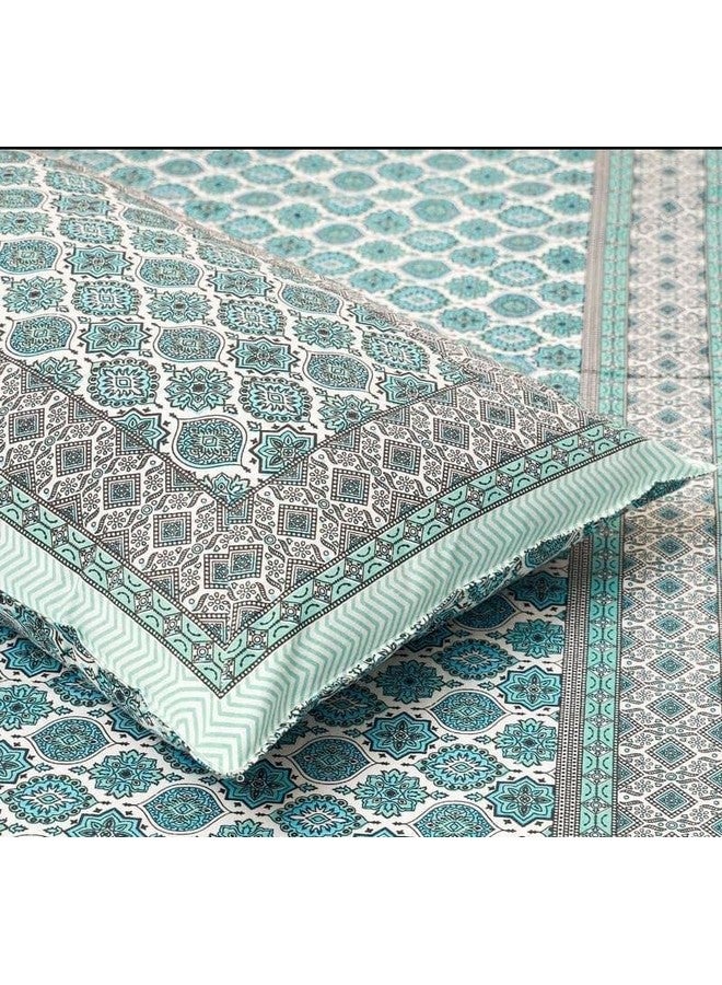 EasyGoods® ملاءة سرير قطن 240 TC للسرير المزدوج - أخضر بحري | ملاءة سرير بحجم كينغ قطن Ethnic60 | ملاءة سرير بحجم كينغ | ملاءة سرير مزدوجة مع 2 غطاء وسادة 90x108 بوصة | ملاءات سرير مصنوعة يدويًا - Image 4