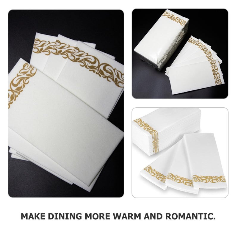 Gold Floral Printed Disposable Dinner Napkins 100Pcs 40X30Cm Thick Tissue Paper Serviettes for Weddings Parties - Image 4