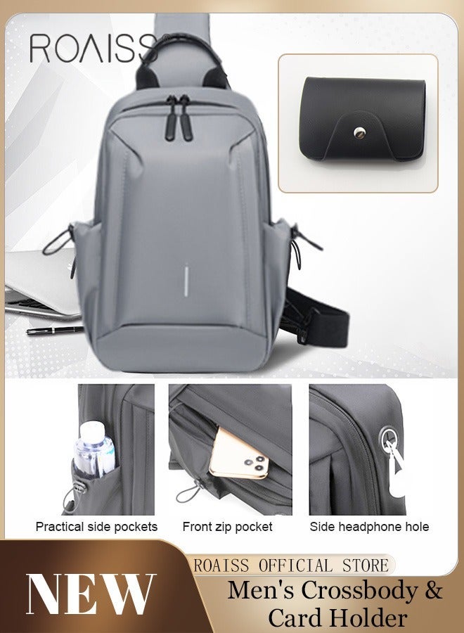 roaiss مجموعة حقائب مكونة من قطعتين من حقيبة حبال وحامل بطاقات للرجال كاجوال حقيبة كتف واحدة حقيبة ظهر PU متعددة الفتحات حامل بطاقة البنك موضة جديدة للرجال متعددة الوظائف حقيبة كروس مضادة للماء - Image 1