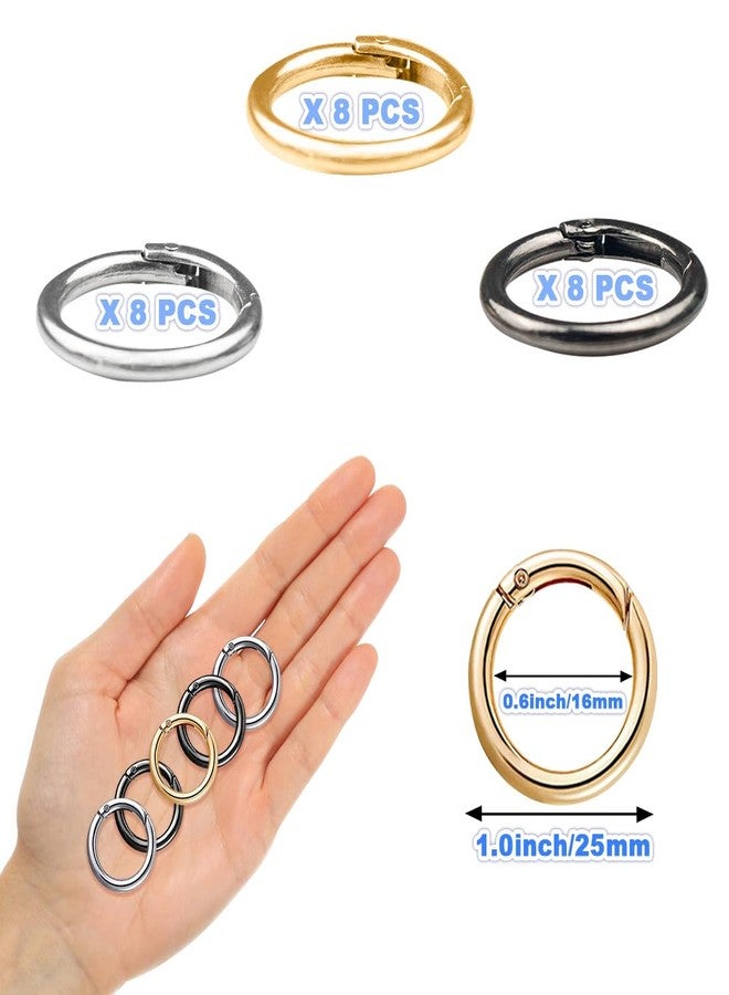 FZWONVUC 24 Pcs Mini Locking Carabiner Mini Carabiner Clip Keychain Rings Small Carabiner Key Chain Rings Bulk for Purses Paper Crafts Keyrings Buckle Bags DIY (Black+Silver+Gold-OD1.0 inches) - Image 2