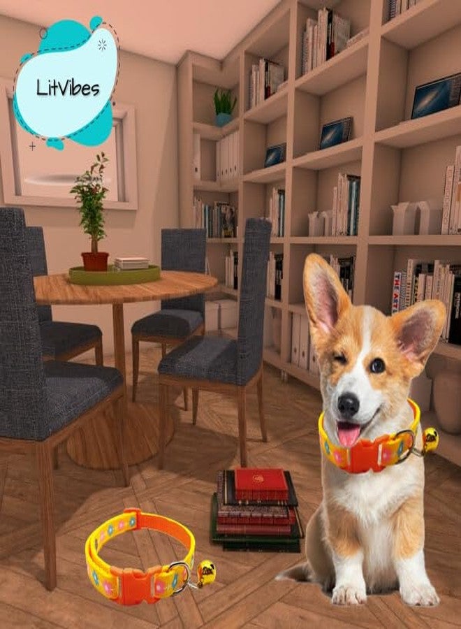 Litvibes Cat & Puppy Collar with Bell,Kitten & Small Dogs Soft Adjustable,Safe,Solid & Protective Breakaway for Cats & Puppies,Cute Kitty Neckband with Flower Print-(Yellow) - Image 3