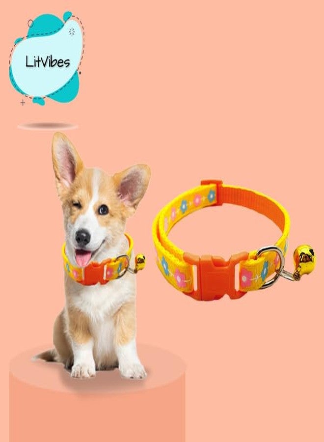 Litvibes Cat & Puppy Collar with Bell,Kitten & Small Dogs Soft Adjustable,Safe,Solid & Protective Breakaway for Cats & Puppies,Cute Kitty Neckband with Flower Print-(Yellow) - Image 5