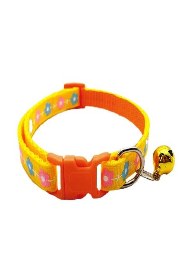 Litvibes Cat & Puppy Collar with Bell,Kitten & Small Dogs Soft Adjustable,Safe,Solid & Protective Breakaway for Cats & Puppies,Cute Kitty Neckband with Flower Print-(Yellow) - Image 1