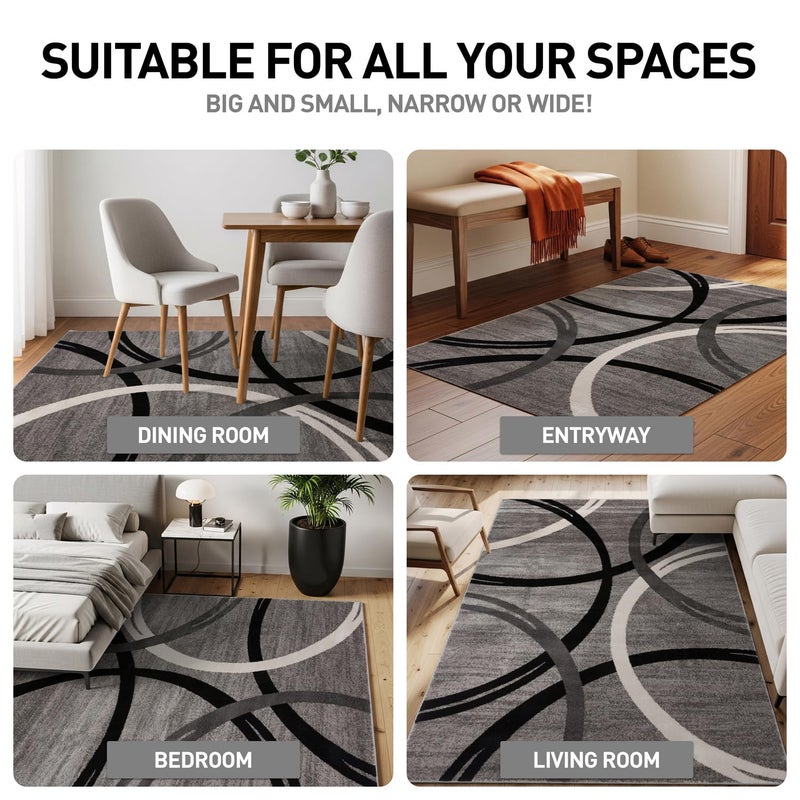 Rugshop Wavy Circles Design Area Rug, Fade-Resistant Carpet for Living Room, Dining Room, or Bedroom, Gray, 6'6" x 9' - Image 3