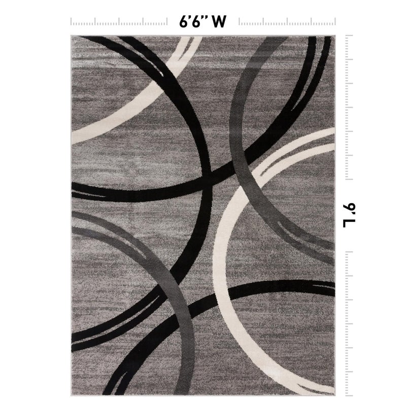 Rugshop Wavy Circles Design Area Rug, Fade-Resistant Carpet for Living Room, Dining Room, or Bedroom, Gray, 6'6" x 9' - Image 2