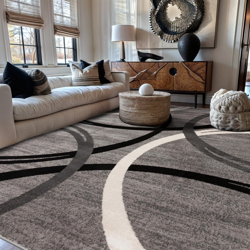 Rugshop Wavy Circles Design Area Rug, Fade-Resistant Carpet for Living Room, Dining Room, or Bedroom, Gray, 6'6" x 9' - Image 1