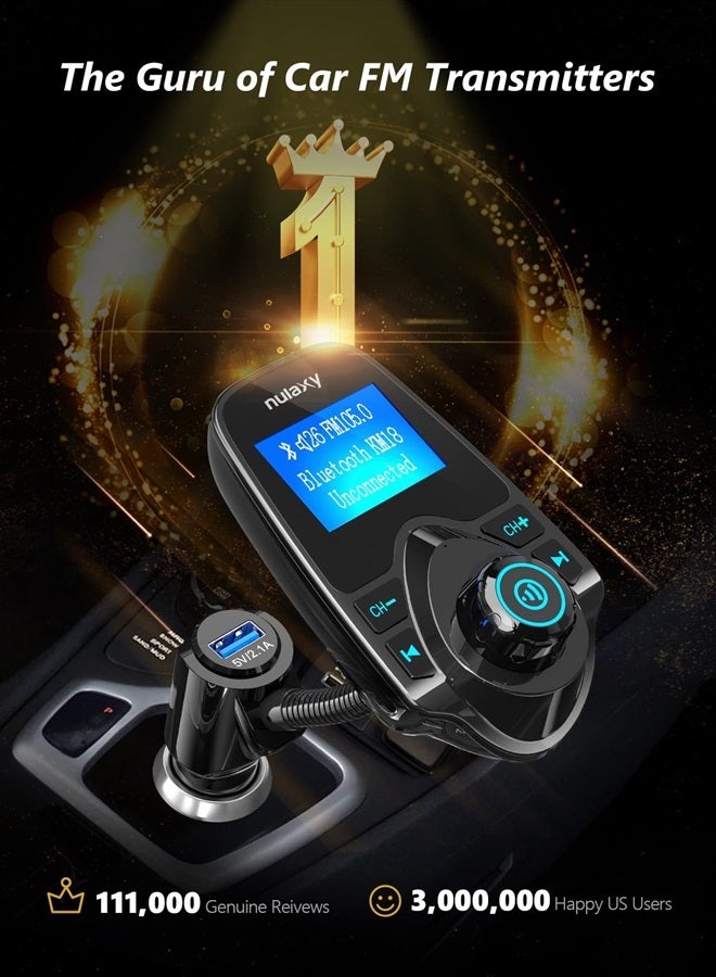 nulaxy Wireless in-Car Bluetooth FM Transmitter Radio Adapter Car Kit W 1.44 Inch Display Supports TF/SD Card and USB Car Charger for All Smartphones Audio Players-KM18 - Image 2
