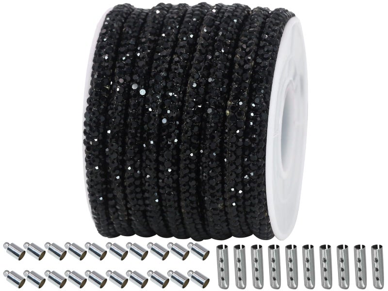 PAMIR TONG Black Rhinestone Glitter Rope 6 Yards 02 Bling Shoe Laces String Shine Cords for Shoes Jewerlry Making DIY black377