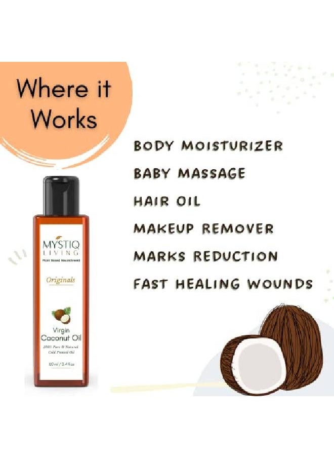 MYSTIQ LIVING - Originals Combo Sweet Almond Oil & Virgin Coconut Oil| Hair Skin & Baby Massage | Cold Pressed 100% Pure & l 200ML (Pack of 2) 100 ML Each - Image 1
