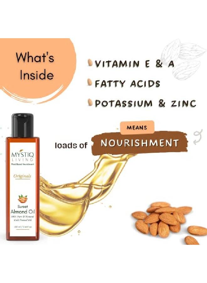 MYSTIQ LIVING - Originals Combo Sweet Almond Oil & Virgin Coconut Oil| Hair Skin & Baby Massage | Cold Pressed 100% Pure & l 200ML (Pack of 2) 100 ML Each - Image 1