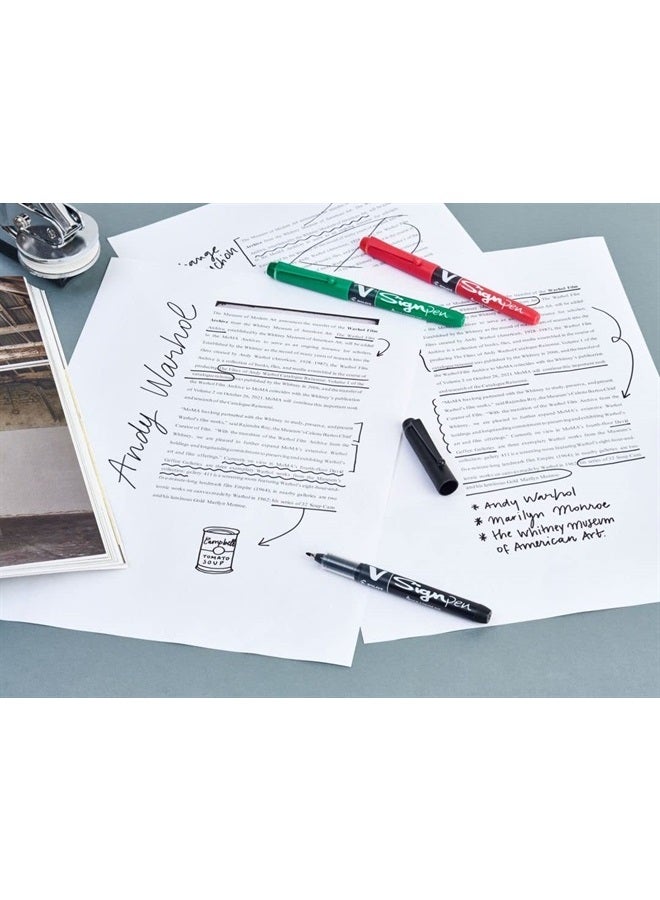 Pilot V Sign Pen - Fineliner Marker Pens - 2.0mm Nib Tip - 0.6mm Line Width - Essential Pack - Black, Blue & Red (3) - Image 2