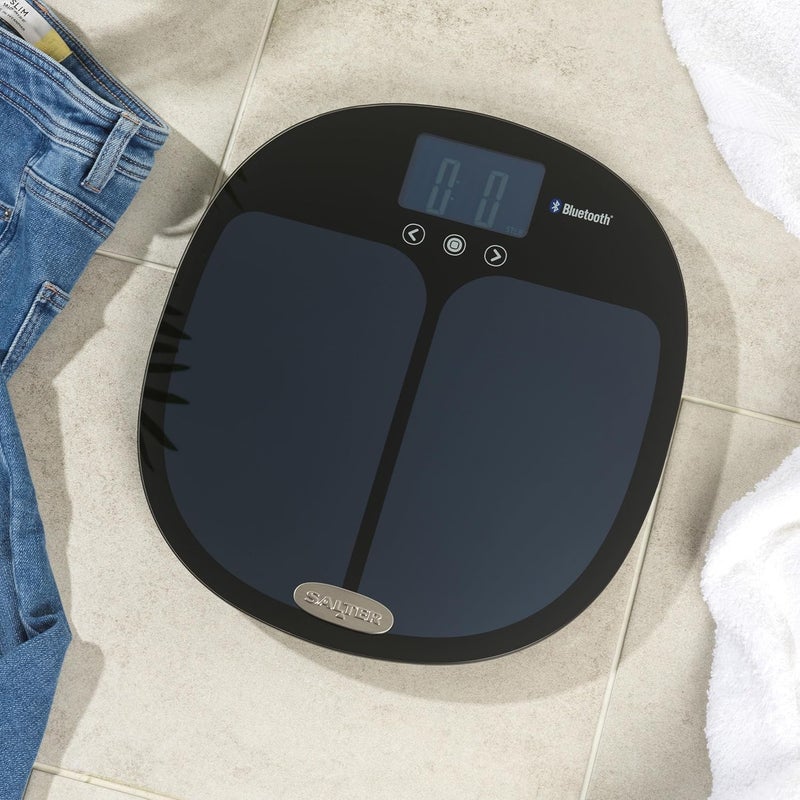 Salter Bluetooth Analyser Scale Digital Bathroom Scale Personal Body Weight Scale Measure Weight Fat Water Muscle Mass Bone Mass BMI and BMR BluetoothApp Connectivity 8User 9192 BK3R - Image 3
