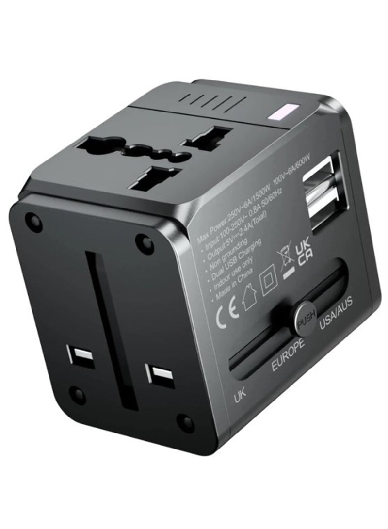 Earldom All In One Travel Universal Adapter US/EU/UK/AU Multi Plug Charger With Dual USB Ports Black