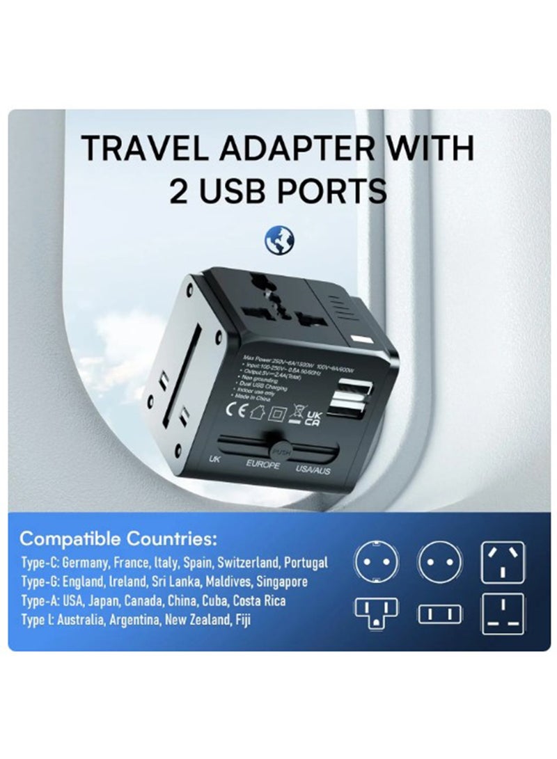 Earldom All In One Travel Universal Adapter US/EU/UK/AU Multi Plug Charger With Dual USB Ports Black