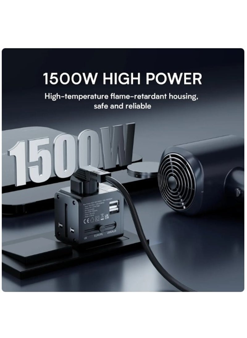 Earldom All In One Travel Universal Adapter US/EU/UK/AU Multi Plug Charger With Dual USB Ports Black