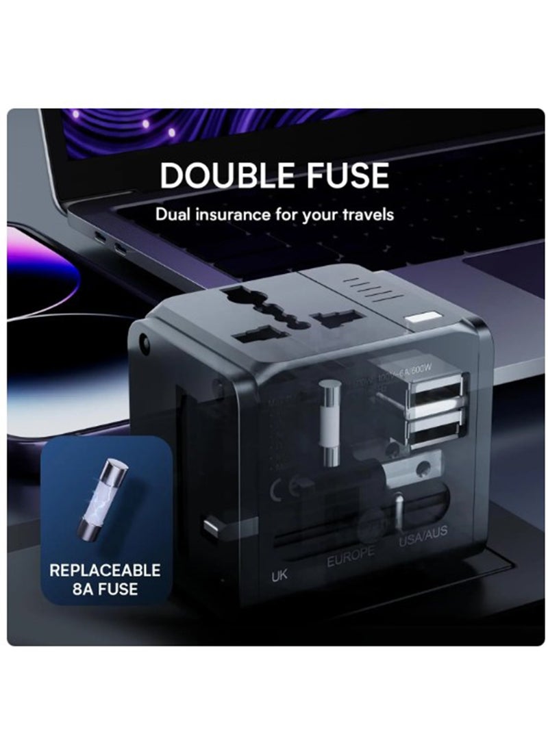 Earldom All In One Travel Universal Adapter US/EU/UK/AU Multi Plug Charger With Dual USB Ports Black
