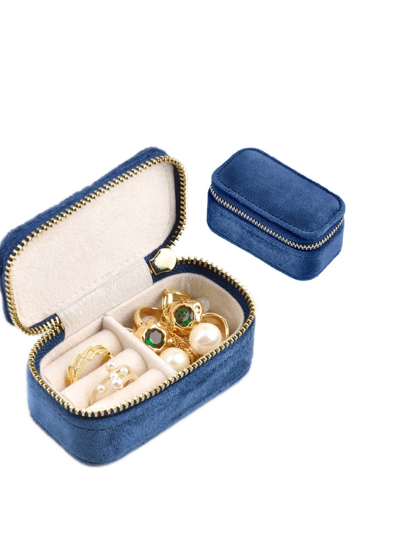 SYOSI Mini Jewelry Travel Case, Velvet Small Travel Jewelry Box, Portable Jewelry Travel Organizer Box for Rings Earrings Necklaces, Gifts for Women Girls(Navy Blue) - Image 1