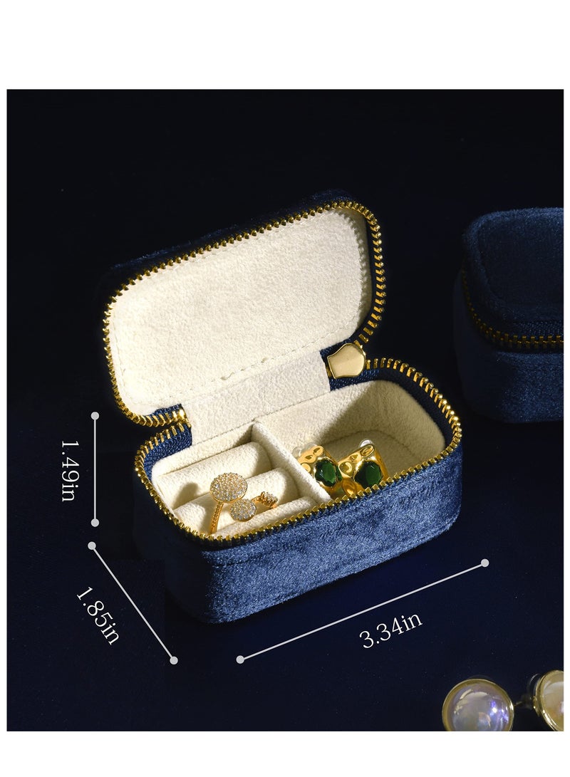 SYOSI Mini Jewelry Travel Case, Velvet Small Travel Jewelry Box, Portable Jewelry Travel Organizer Box for Rings Earrings Necklaces, Gifts for Women Girls(Navy Blue) - Image 2
