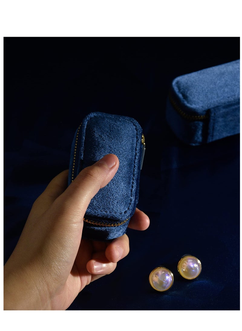 SYOSI Mini Jewelry Travel Case, Velvet Small Travel Jewelry Box, Portable Jewelry Travel Organizer Box for Rings Earrings Necklaces, Gifts for Women Girls(Navy Blue) - Image 4