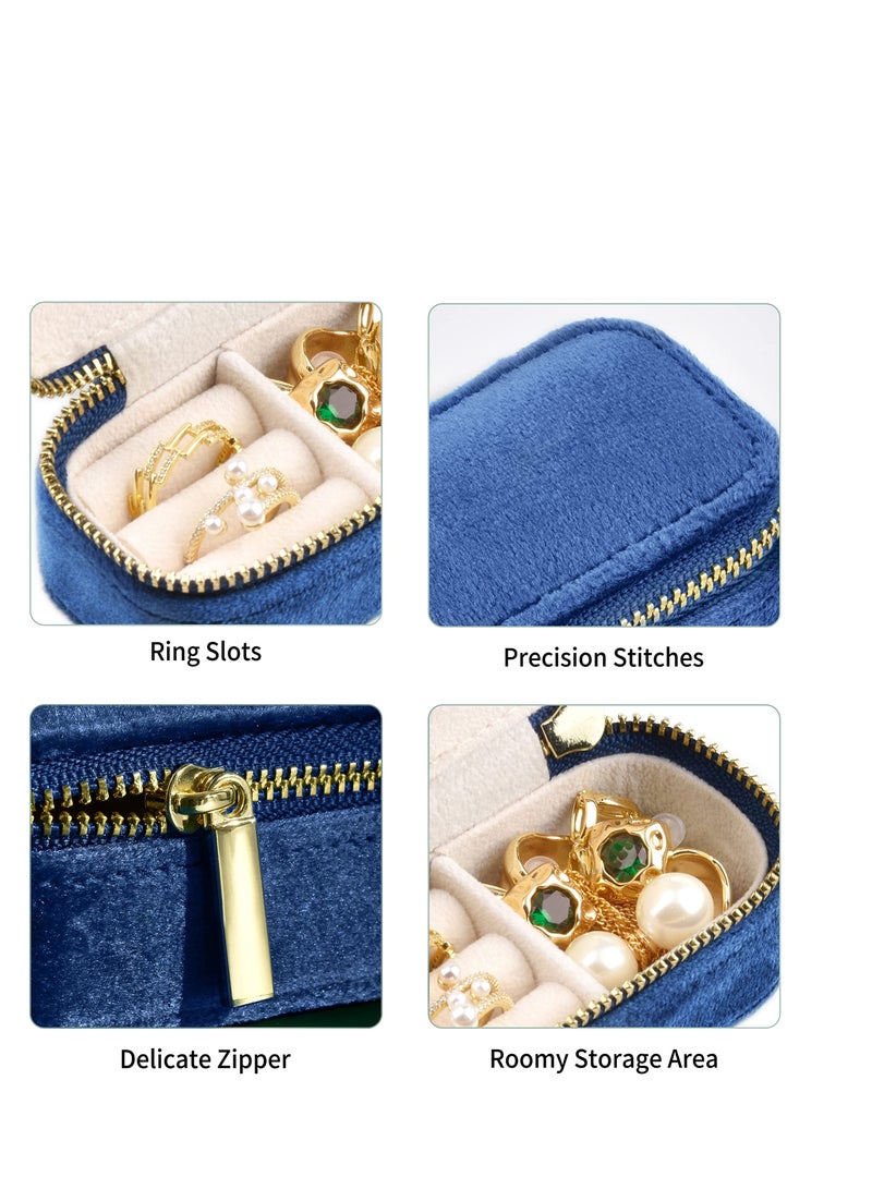 SYOSI Mini Jewelry Travel Case, Velvet Small Travel Jewelry Box, Portable Jewelry Travel Organizer Box for Rings Earrings Necklaces, Gifts for Women Girls(Navy Blue) - Image 3