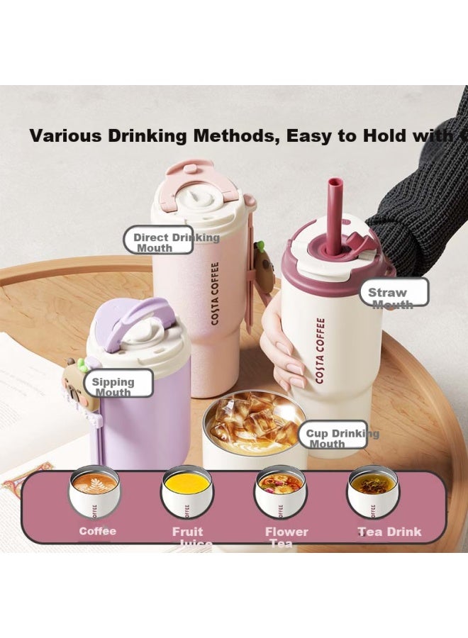 Costa Large Capacity Coffee Mug For Men And Women, Insulated Stainless Steel Water Bottle With Straw, Car Travel Gift - Image 1