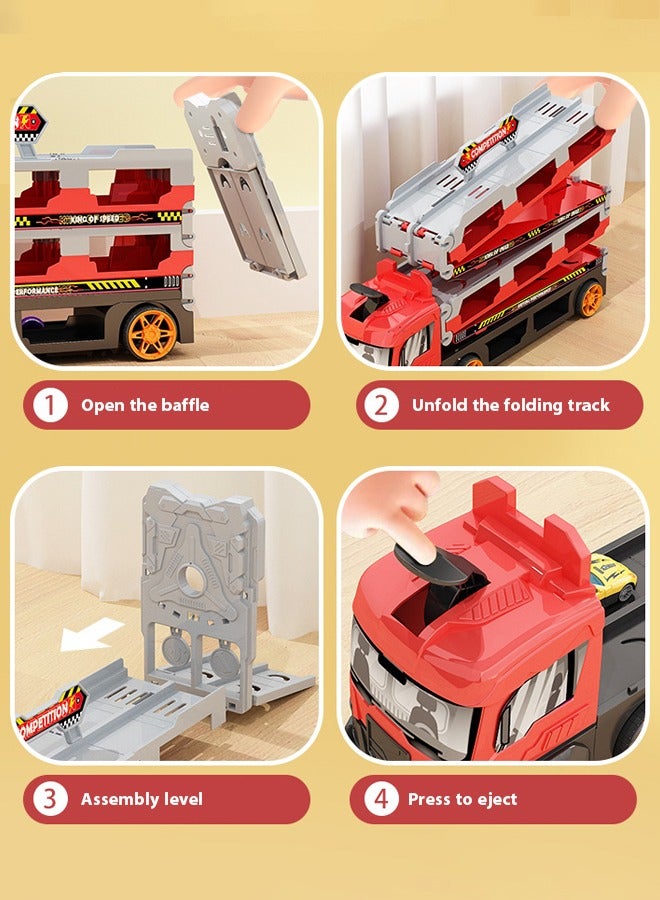 Racing track toy truck toy, sliding track catapult car parking lot Truck Toy with Slots & Foldable Race Tracks Transport Car Carrier Toy for Toddlers Cars Toy Set Container Truck Toy with 8 Alloy Cars Vehicles Toy Set for 3+ Kids ﻿  - Image 3