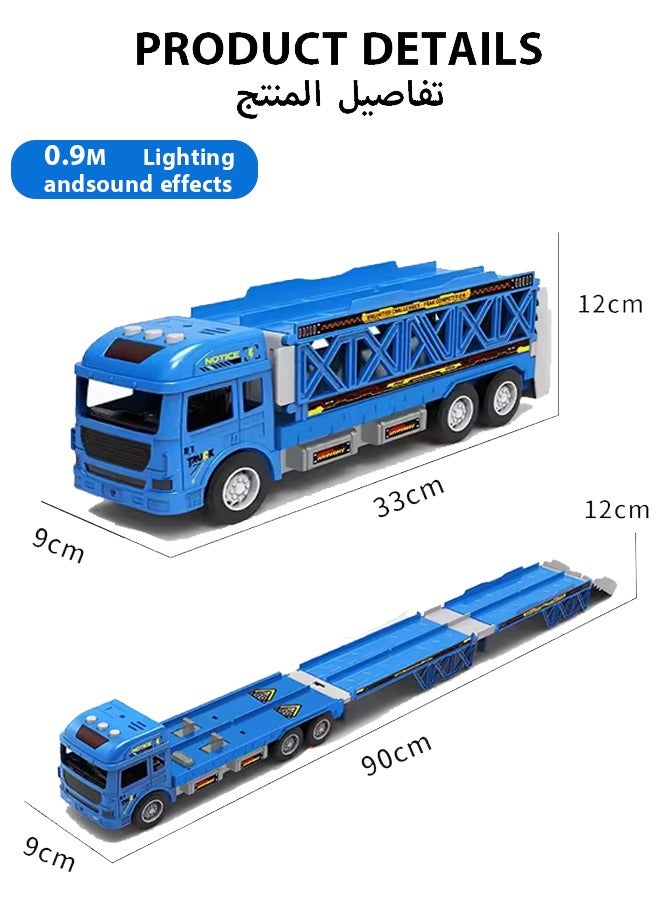 ألعاب سباق شاحنات نقل للأطفال الصغار، لعبة شاحنة سباق سيارات للأطفال مع سكة ​​انزلاقية ومنجنيق وموقف سيارات وفتحة ومسار قابل للطي، تتضمن 8 مجموعات ألعاب سيارات ومركبات مصنوعة من سبائك معدنية، ألعاب تعليمية مناسبة لمركبات النقل للأطفال الصغار، مناسبة للأولاد والبنات من سن 3 سنوات فما فوق، مجموعات ألعاب السيارات (أزرق) - Image 2