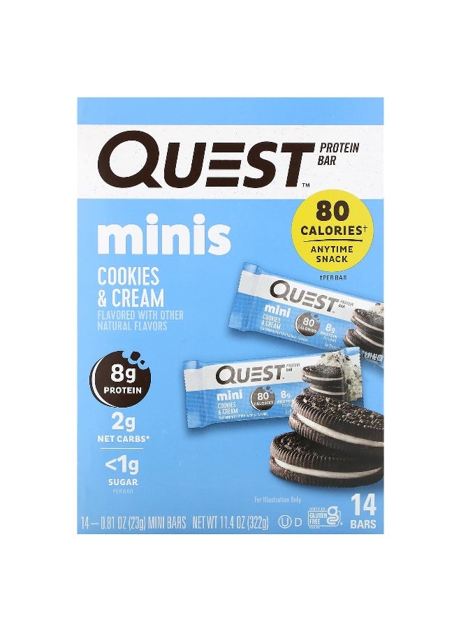 QUEST NUTRITION - Quest Nutrition, Protein Bar, Minis, Cookies & Cream, 14 Bars, 0.81 oz (23 g) Each - Image 1
