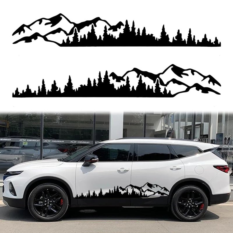 Leasinder 2Pcs Universal Mountain Tree Forest Vinyl Decals for Car Body Door Side Auto Graphic Stickers Accessories Decoration for RV Caravan Truck Panel SUV Off-Road Vehicles (Black, 74.4''*12.5'') - Image 1