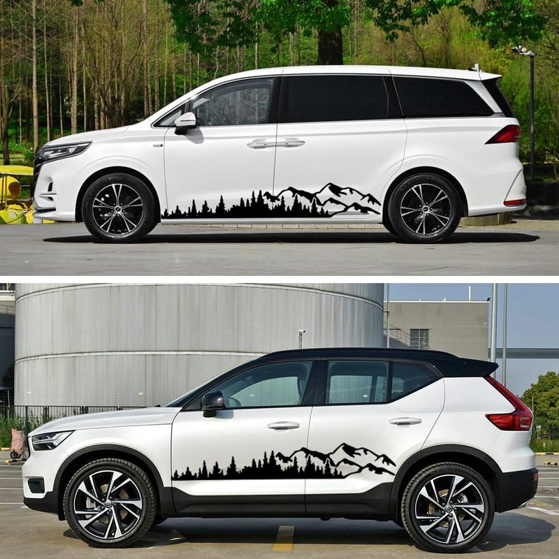Leasinder 2Pcs Universal Mountain Tree Forest Vinyl Decals for Car Body Door Side Auto Graphic Stickers Accessories Decoration for RV Caravan Truck Panel SUV Off-Road Vehicles (Black, 74.4''*12.5'') - Image 3
