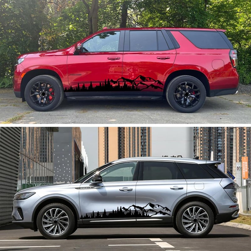 Leasinder 2Pcs Universal Mountain Tree Forest Vinyl Decals for Car Body Door Side Auto Graphic Stickers Accessories Decoration for RV Caravan Truck Panel SUV Off-Road Vehicles (Black, 74.4''*12.5'') - Image 4
