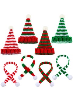 Geyoga Geyoga 8 Pcs Christmas Mini Knit Doll Hats and Scarves Decor Mini Santa Hat for Craft DIY for Xmas Tree Wine Bottle Gift (Red, White, Green,Stripe)  - Image 1