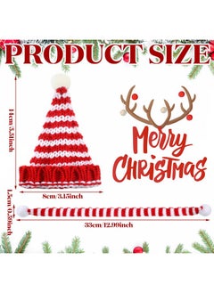 Geyoga Geyoga 8 Pcs Christmas Mini Knit Doll Hats and Scarves Decor Mini Santa Hat for Craft DIY for Xmas Tree Wine Bottle Gift (Red, White, Green,Stripe)  - Image 3