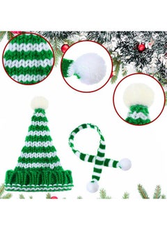 Geyoga Geyoga 8 Pcs Christmas Mini Knit Doll Hats and Scarves Decor Mini Santa Hat for Craft DIY for Xmas Tree Wine Bottle Gift (Red, White, Green,Stripe)  - Image 4
