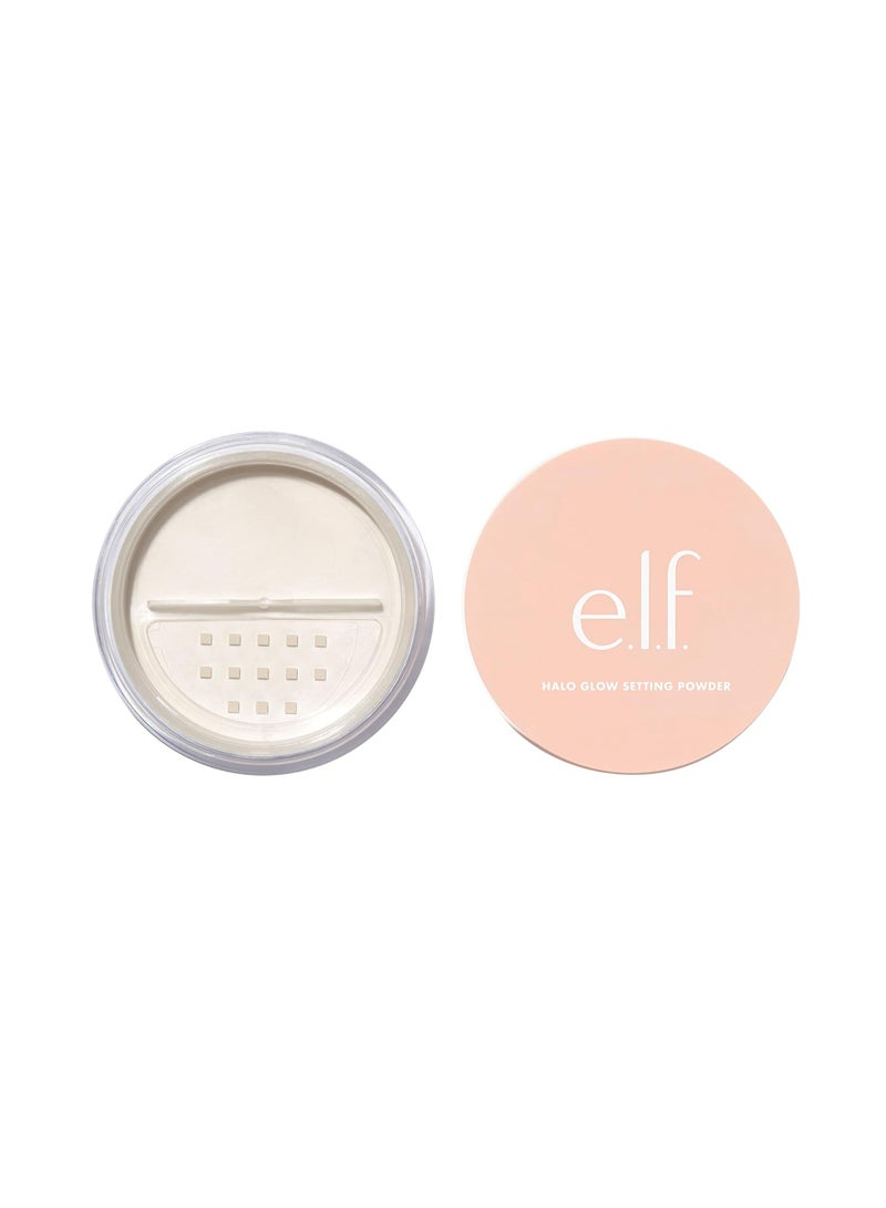 إلف E.L.F., مسحوق تثبيت Halo Glow، حريري، خفيف الوزن، غير واضح، ينعم، يقلل المسام والخطوط الدقيقة، يخلق تأثير تركيز ناعم، خفيف، لمسة نهائية شبه لامعة، 0.24 أونصة، 6.8 جم
