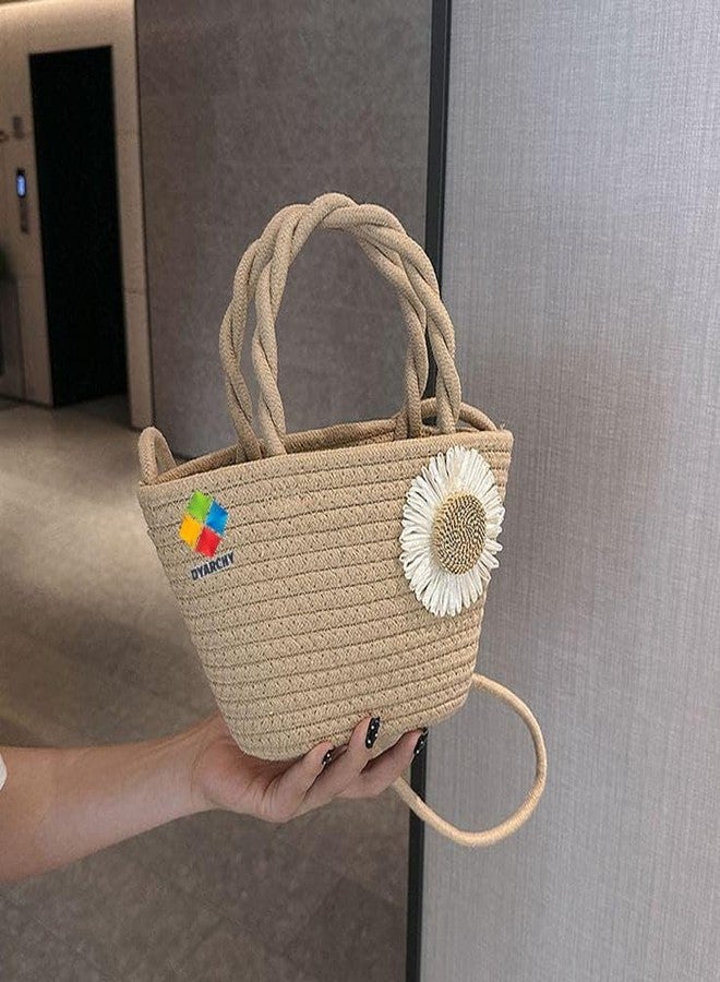DYARCHY Decorative Woven Straw Basket with Twisted Handles, Daisy Flower Design (BEIGE) - Image 2