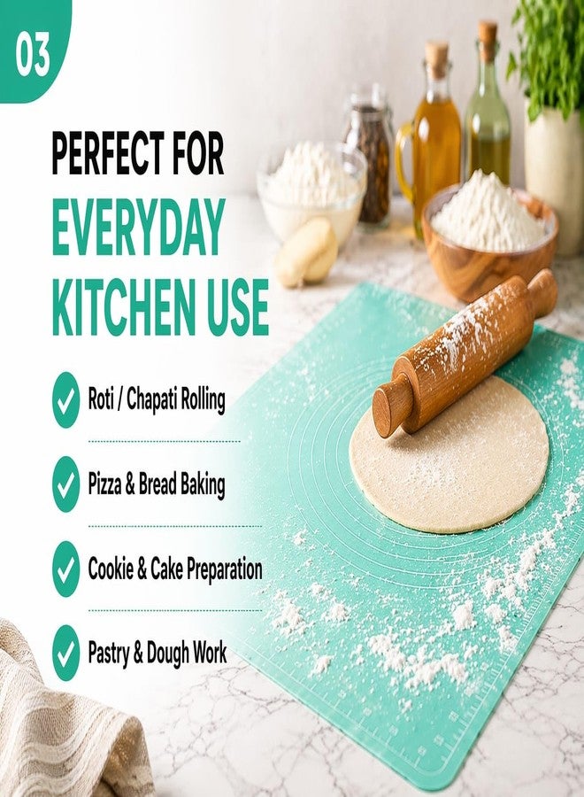 ZELKEY Silicone Pastry Mat 50×40 cm | 265+ Gram Heavy | 5mm Thick Non-Stick Baking Mat with Measurement Guide | BPA Free, Food Grade, Non-Slip Dough Rolling Mat for Roti, Pizza & Baking (Green) - Image 5