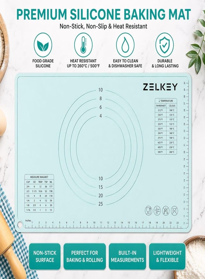 ZELKEY Silicone Pastry Mat 50×40 cm | 265+ Gram Heavy | 5mm Thick Non-Stick Baking Mat with Measurement Guide | BPA Free, Food Grade, Non-Slip Dough Rolling Mat for Roti, Pizza & Baking (Green) - Image 2