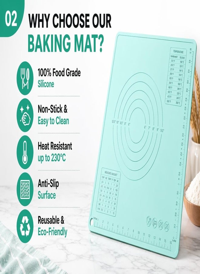 ZELKEY Silicone Pastry Mat 50×40 cm | 265+ Gram Heavy | 5mm Thick Non-Stick Baking Mat with Measurement Guide | BPA Free, Food Grade, Non-Slip Dough Rolling Mat for Roti, Pizza & Baking (Green) - Image 3