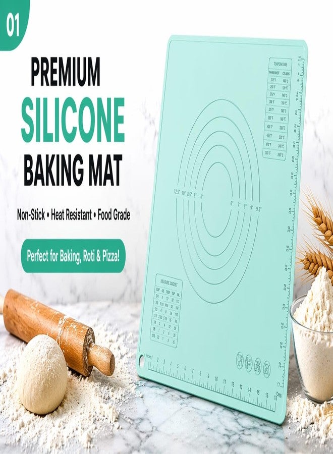 ZELKEY Silicone Pastry Mat 50×40 cm | 265+ Gram Heavy | 5mm Thick Non-Stick Baking Mat with Measurement Guide | BPA Free, Food Grade, Non-Slip Dough Rolling Mat for Roti, Pizza & Baking (Green) - Image 4