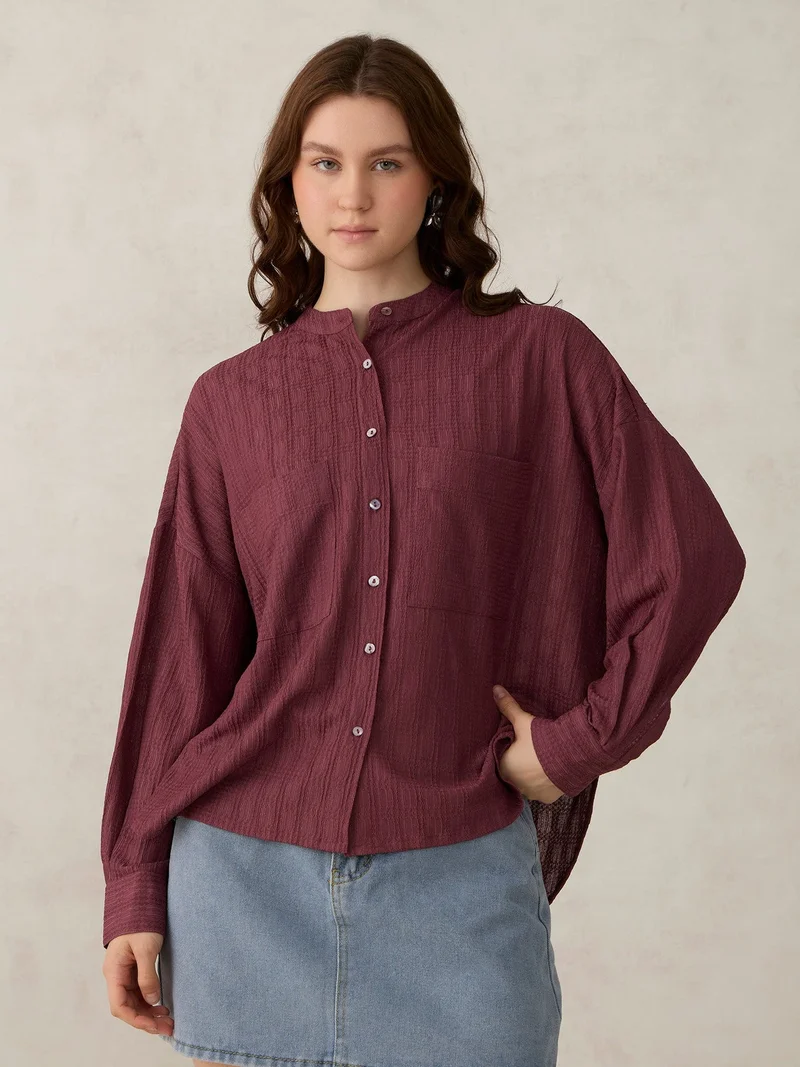 Dark Pink Textured Solid Shirt