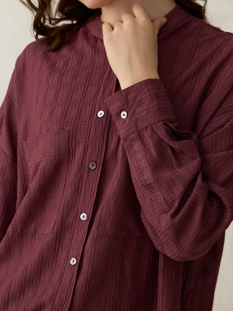 Outzidr  Dark Pink Textured Solid Shirt for Women | Best Price UAE