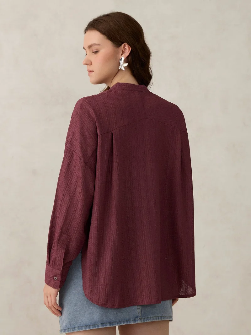 Outzidr  Dark Pink Textured Solid Shirt for Women | Best Price UAE